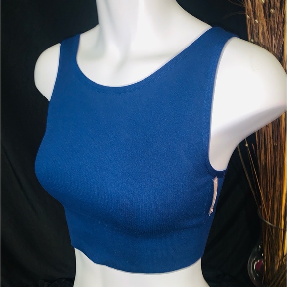 Victoria Secret Sports Blue Bra Scoop Neck Unlined Ribbed Top NWT S Compression - Picture 11 of 13